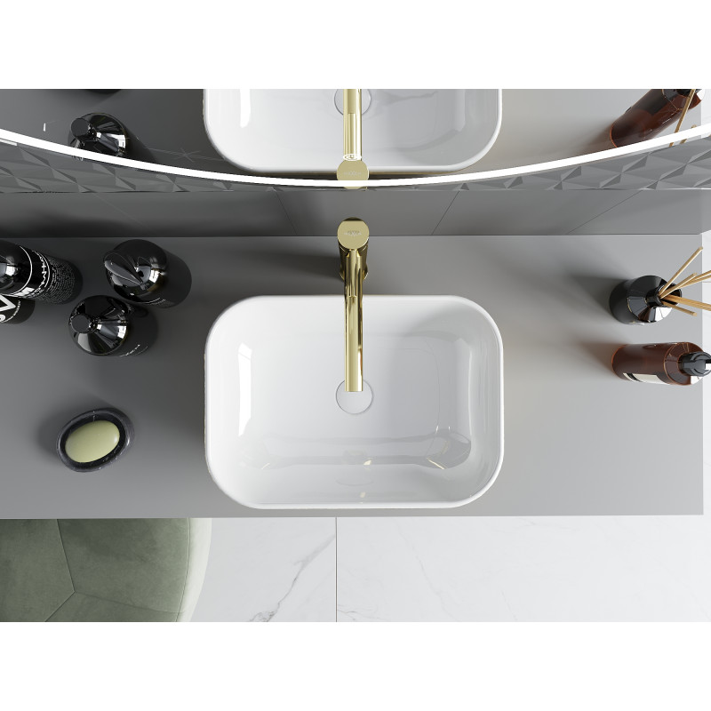 Mexen Rita countertop washbasin 45 x 32 cm, white/gold lines - 21084553