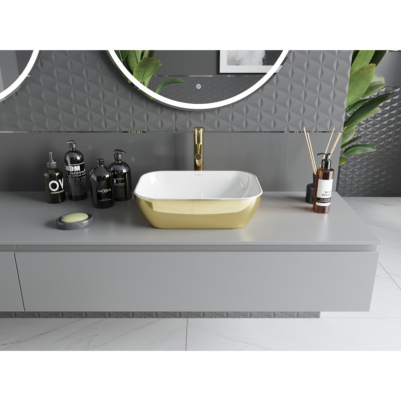 Mexen Rita countertop sink 45 x 32 cm, white/gold - 21084506