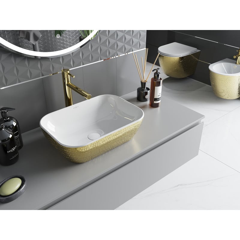 Mexen Rita basin countertop 45 x 32 cm, white/gold scale pattern - 21084554