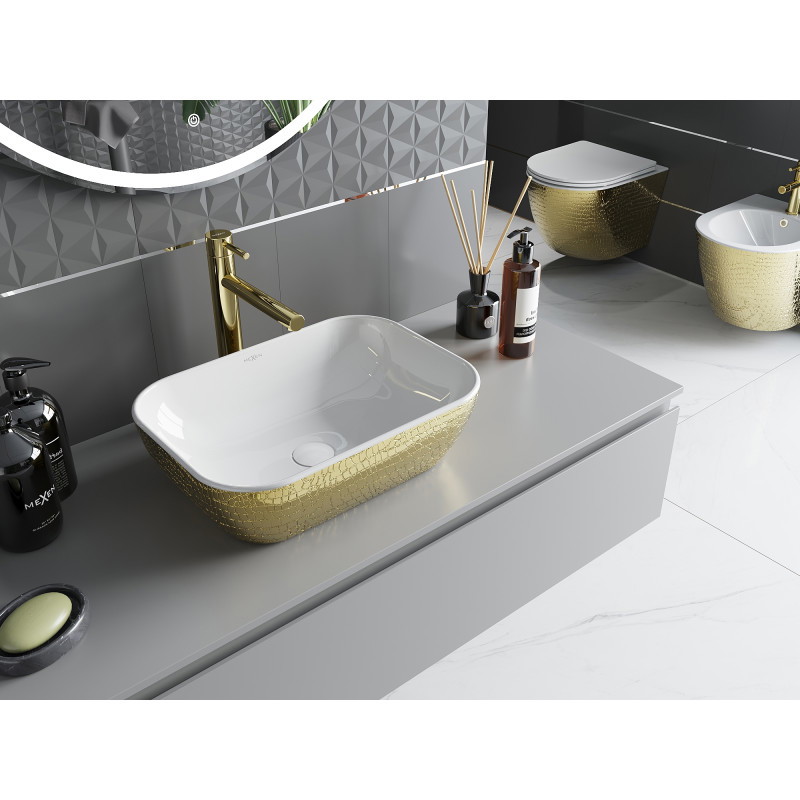 Mexen Rita countertop washbasin 45 x 32 cm, white/gold scale pattern - 21084554