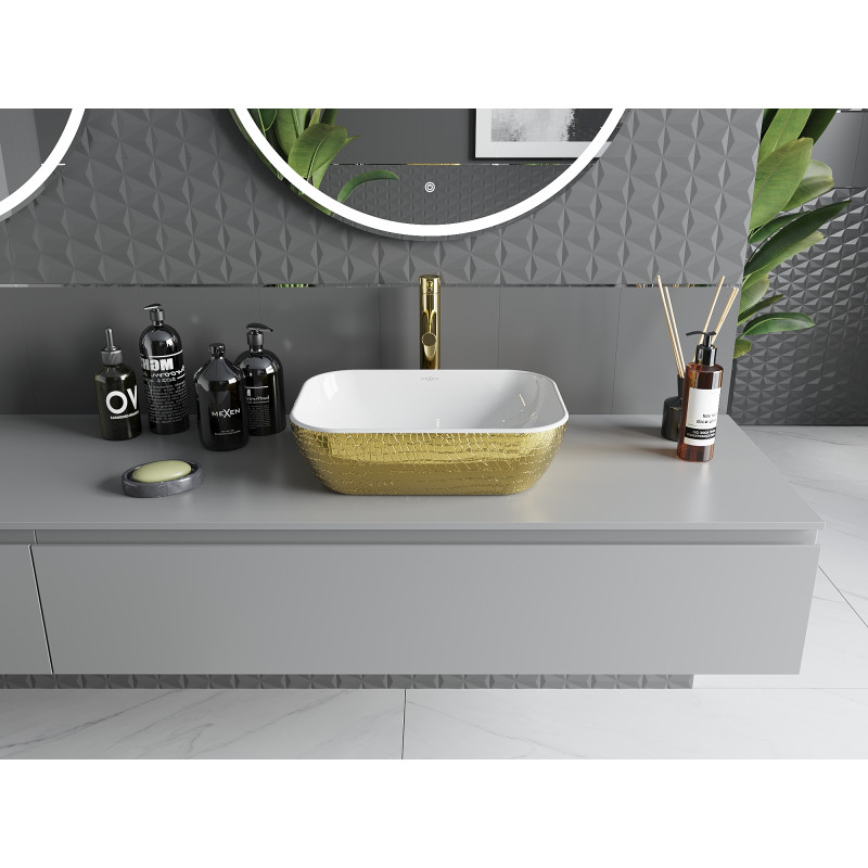 Mexen Rita countertop washbasin 45 x 32 cm, white/gold scale pattern - 21084554