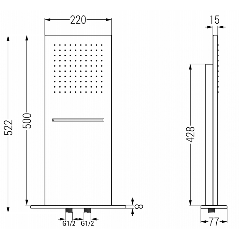 Mexen Waterfall slim showerhead 50 x 22 cm, black - 79190-70