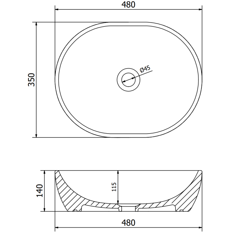 Mexen Viki countertop washbasin 48 x 35 cm, black matte/gold rim - 21054875