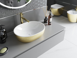 Mexen Viki countertop washbasin 48 x 35 cm, white/gold line pattern - 21054817