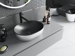 Mexen Viki countertop washbasin 48 x 35 cm, black matt/Silver line pattern - 21054873