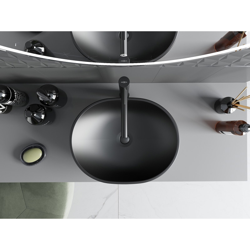 Mexen Viki countertop sink 48 x 35 cm, black matte/silver line pattern - 21054873