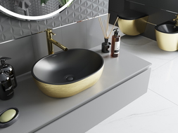 Mexen Viki countertop washbasin 48 x 35 cm, black matt/gold line pattern - 21054877