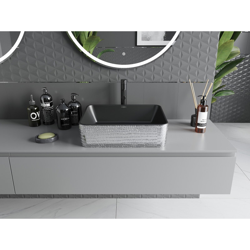 Mexen Catia countertop sink 48 x 37 cm, black matte/silver scale pattern - 21314872