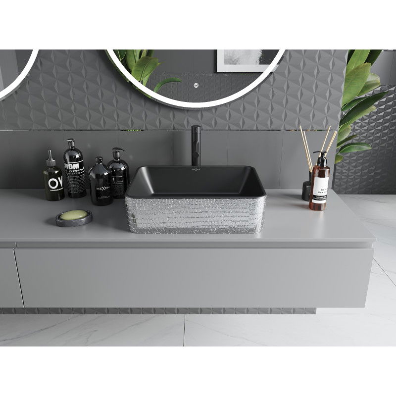 Mexen Catia countertop washbasin 48 x 37 cm, black matte/silver scale pattern - 21314872