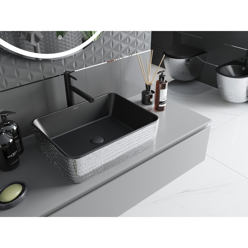 Mexen Catia countertop sink 48 x 37 cm, black matte/silver scale pattern - 21314872