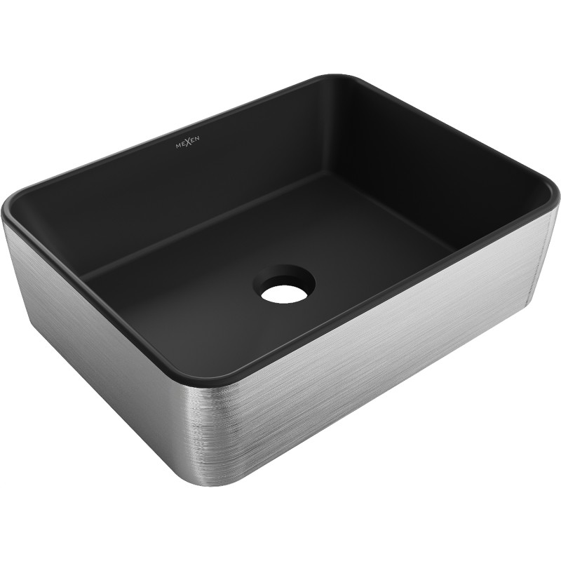 Mexen Catia countertop sink 48 x 37 cm, black matte/silver line pattern - 21314873