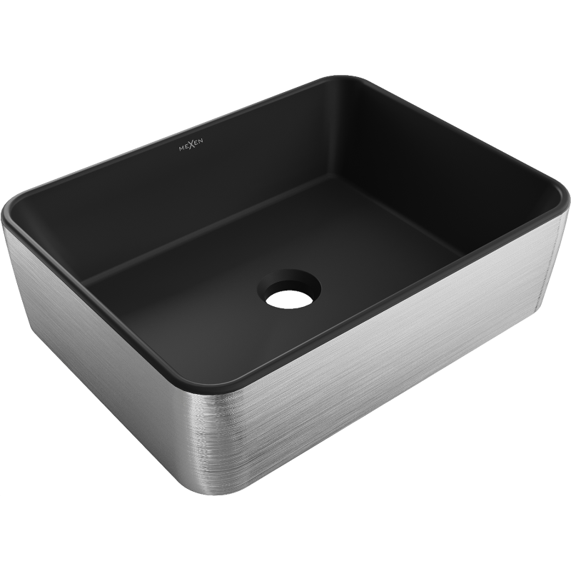 Mexen Catia countertop washbasin 48 x 37 cm, black matte/silver line pattern - 21314873