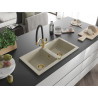 Mexen Mario granite double bowl kitchen sink with Duo faucet, beige - 6504-69-671701-57-G