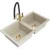 Mexen Mario granite double-bowl kitchen sink with Duo kitchen faucet, beige - 6504-69-671701-57-G