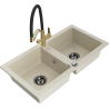 Mexen Mario 2-bowl granite sink with Duo kitchen faucet, beige - 6504-69-671701-57-B