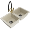 Mexen Mario granite double-bowl kitchen sink with Duo faucet, beige - 6504-69-671701-57-B