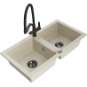 Mexen Mario 2-bowl granite kitchen sink with Duo faucet, beige - 6504-69-671701-70-B