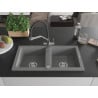 Mexen Mario 2-bowl granite kitchen sink with Duo kitchen mixer tap, grey - 6504-71-671701-07