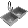 Mexen Mario 2-bowl granite kitchen sink with Duo faucet, gray - 6504-71-671701-07