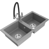 Mexen Mario granite kitchen sink 2-bowl with Duo kitchen faucet, gray - 6504-71-671701-07