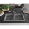 Mexen Mario granite double-bowl sink with Duo kitchen faucet, gray - 6504-71-671701-07-B