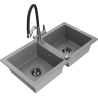 Mexen Mario granite double-bowl sink with Duo kitchen faucet, gray - 6504-71-671701-07-B
