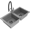Mexen Mario granite double-bowl sink with kitchen faucet Duo, gray - 6504-71-671701-07-B