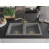 Mexen Mario granite kitchen sink 2-chamber with Duo kitchen faucet, gray - 6504-71-671701-57-G
