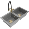 Mexen Mario granite kitchen sink 2-chamber with Duo kitchen faucet, gray - 6504-71-671701-57-G