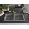 Mexen Mario granite double bowl sink with Duo kitchen faucet, gray - 6504-71-671701-57-B