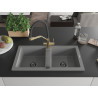 Mexen Mario granite kitchen sink with two bowls and kitchen faucet Duo, gray - 6504-71-671701-57-B