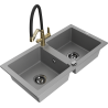 Mexen Mario granite double bowl sink with Duo kitchen faucet, gray - 6504-71-671701-57-B