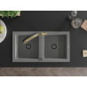 Mexen Mario granite double bowl sink with Duo kitchen faucet, gray - 6504-71-671701-57-B