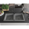 Mexen Mario granite kitchen sink 2-compartment with kitchen faucet Duo, gray - 6504-71-671701-70-B