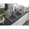 Mexen Mario granite kitchen sink 2-compartment with kitchen faucet Duo, gray - 6504-71-671701-70-B
