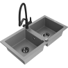 Mexen Mario granite sink 2-bowl with Duo kitchen tap, grey - 6504-71-671701-70-B