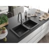 Mexen Mario 2-Bowl Granite Kitchen Sink with Kitchen Faucet Duo, Black/Silver Metallic - 6504-73-671701-07-B