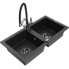 Mexen Mario 2-Bowl Granite Kitchen Sink with Kitchen Faucet Duo, Black/Silver Metallic - 6504-73-671701-07-B