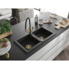 Mexen Mario 2-chamber granite sink with Duo kitchen faucet, black/silver metallic - 6504-73-671701-57-G