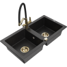 Mexen Mario 2-chamber granite sink with Duo kitchen faucet, black/silver metallic - 6504-73-671701-57-G