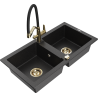 Mexen Mario 2-compartment granite sink with Duo kitchen faucet, black/silver metallic - 6504-73-671701-57-G