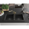 Mexen Mario 2-Bowl Granite Kitchen Sink with Duo Faucet, Black/Silver Metallic - 6504-73-671701-57-B