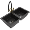 Mexen Mario 2-Bowl Granite Kitchen Sink with Duo Faucet, Black/Silver Metallic - 6504-73-671701-57-B