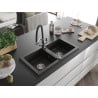 Mexen Mario granite double-bowl sink with Duo kitchen tap, black/gold metallic - 6504-75-671701-07