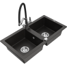 Mexen Mario 2-bowl granite kitchen sink with Duo kitchen faucet, black/gold metallic - 6504-75-671701-07