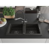 Mexen Mario granite kitchen sink 2-bowl with Duo kitchen faucet, black/gold metallic - 6504-75-671701-07-B