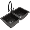 Mexen Mario granite kitchen sink 2-bowl with Duo kitchen faucet, black/gold metallic - 6504-75-671701-07-B