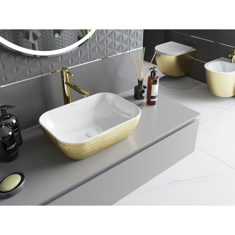 Mexen Rita countertop basin 45 x 32 cm, white/gold lines - 21084553
