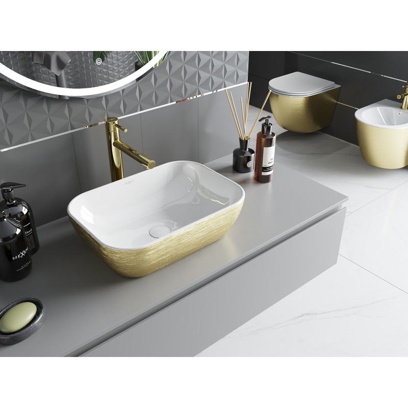 Mexen Rita countertop washbasin 45 x 32 cm, white/gold lines - 21084553