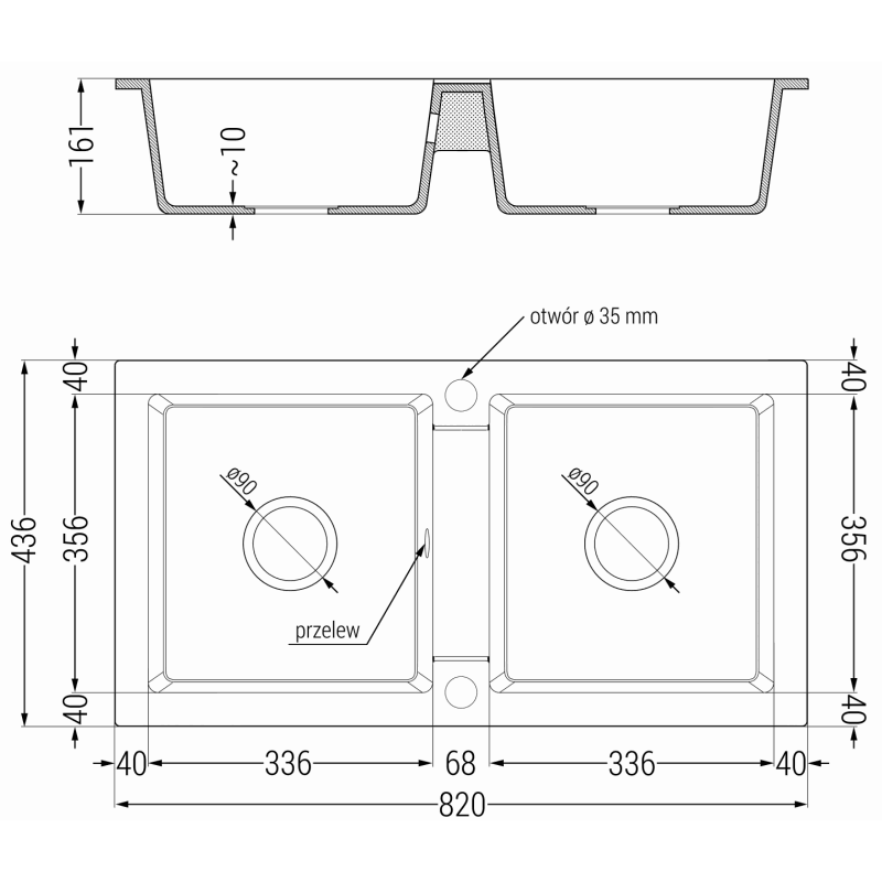 Mexen Mario 2-bowl granite sink with Duo kitchen tap, black/gold metallic - 6504-75-671701-57-G
